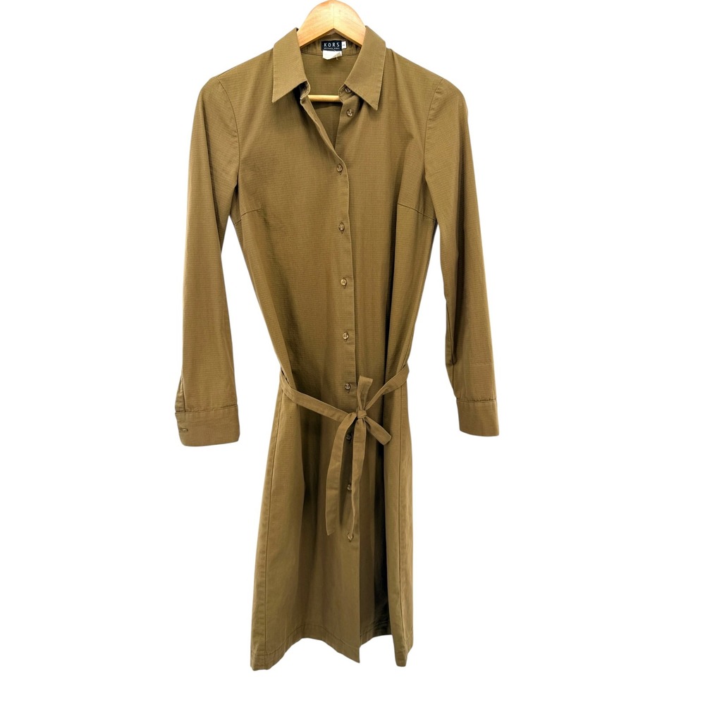 KORS Michael Kors‎ Olive Green Cotton Belted Shirt Dress Made in Italy Size 2